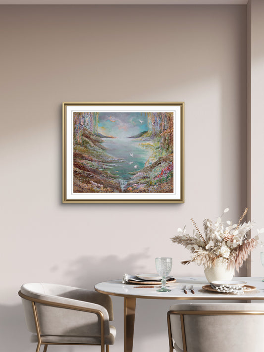 Fine art print av originalverket ”Garden of Emunah i hemmiljö, konstnär Nina Björk