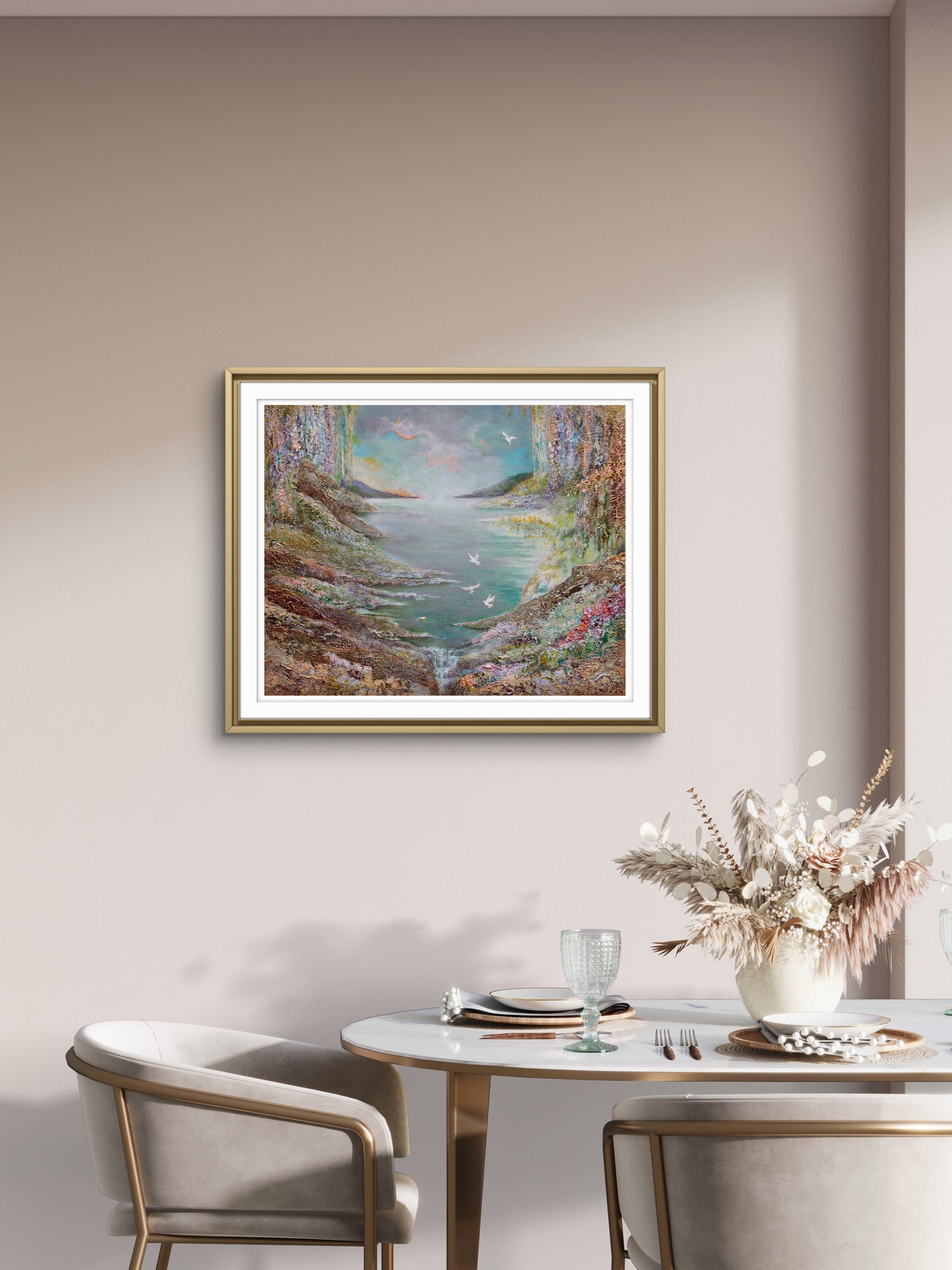 Fine art print av originalverket ”Garden of Emunah i hemmiljö, konstnär Nina Björk