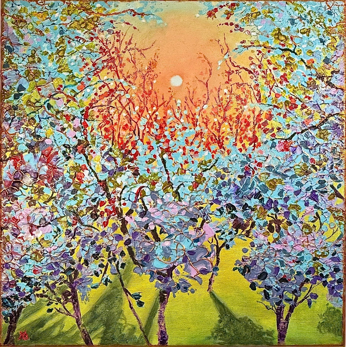 Originalverk ”Trädkronor”, 42 x 42 cm, konstnär Nina Björk.